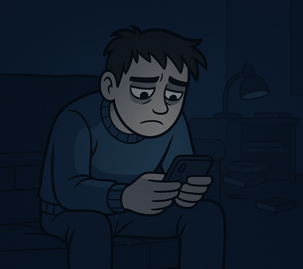 Person sadly using phone